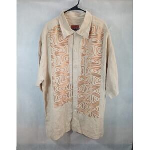 Vtg Royal Prestige PD Shirt Mens Linen Beige/Bronze Floral Embroidered Sz 3XL